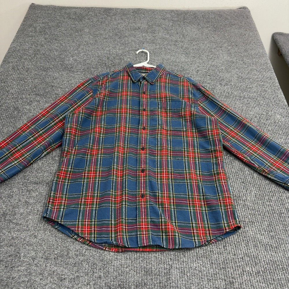 LL Bean Flannel Shirt Mens L Blue Cotton Plaid Long Sleeve Button Down Classic